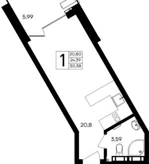 1-к квартира, вторичка, 30м2, 4/4 этаж