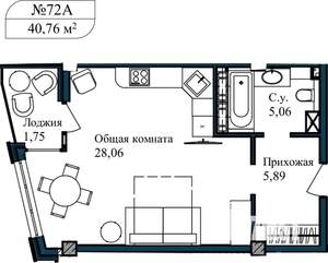 1-к квартира, сданный дом, 42м2, 2/5 этаж