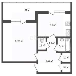 1-к квартира, вторичка, 41м2, 1/5 этаж