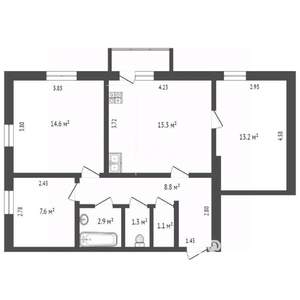 3-к квартира, вторичка, 57м2, 1/2 этаж