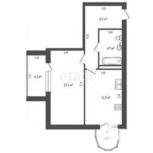 1-к квартира, вторичка, 40м2, 2/6 этаж