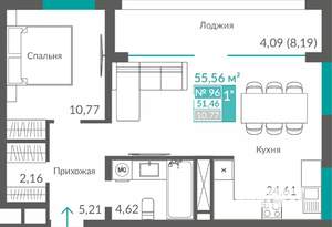 1-к квартира, строящийся дом, 51м2, 10/12 этаж