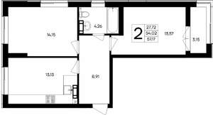 2-к квартира, строящийся дом, 57м2, 8/9 этаж