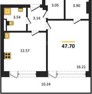 1-к квартира, вторичка, 48м2, 2/10 этаж