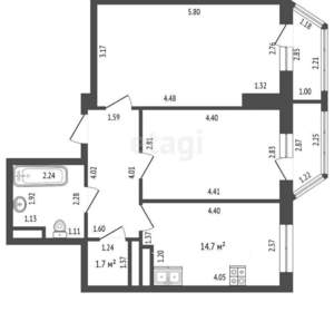 2-к квартира, вторичка, 54м2, 14/16 этаж
