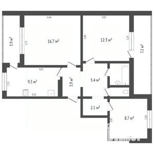 3-к квартира, вторичка, 68м2, 8/9 этаж