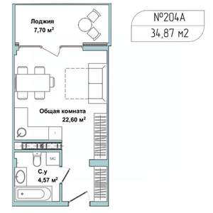 1-к квартира, вторичка, 34м2, 5/5 этаж