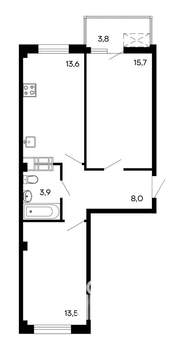 2-к квартира, строящийся дом, 59м2, 4/9 этаж