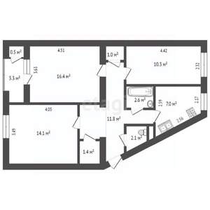 3-к квартира, вторичка, 69м2, 2/5 этаж