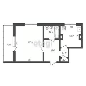 1-к квартира, вторичка, 43м2, 2/9 этаж