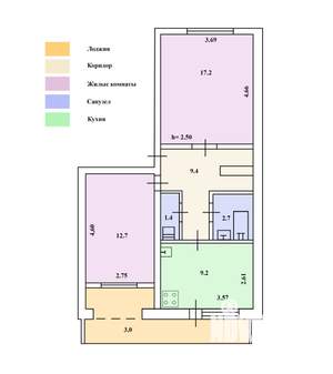 2-к квартира, вторичка, 56м2, 4/4 этаж