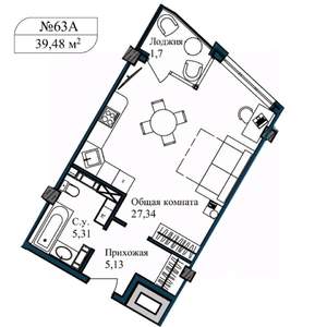 1-к квартира, вторичка, 41м2, 2/5 этаж