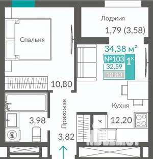1-к квартира, строящийся дом, 33м2, 12/12 этаж