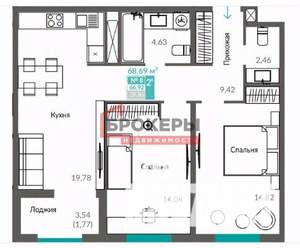 2-к квартира, строящийся дом, 67м2, 2/12 этаж
