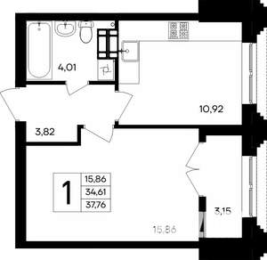 1-к квартира, строящийся дом, 38м2, 1/9 этаж
