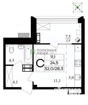 Студия квартира, вторичка, 32м2, 5/8 этаж