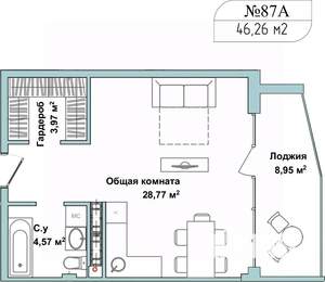 Студия квартира, вторичка, 46м2, 4/5 этаж