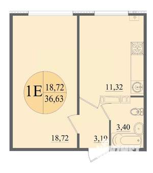 1-к квартира, вторичка, 37м2, 3/12 этаж