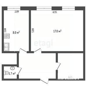 1-к квартира, вторичка, 37м2, 1/2 этаж