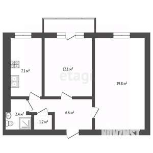2-к квартира, вторичка, 50м2, 2/2 этаж