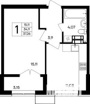 1-к квартира, строящийся дом, 37м2, 2/9 этаж
