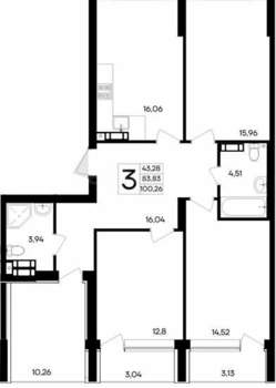 3-к квартира, вторичка, 100м2, 9/9 этаж