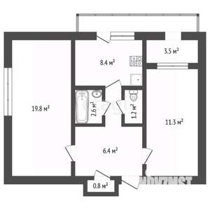 2-к квартира, вторичка, 54м2, 2/5 этаж