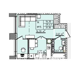 1-к квартира, строящийся дом, 31м2, 3/5 этаж