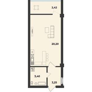 Студия квартира, строящийся дом, 29м2, 5/10 этаж