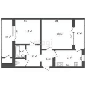 2-к квартира, вторичка, 56м2, 4/9 этаж
