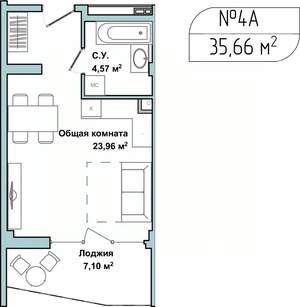 Студия квартира, сданный дом, 35м2, 1/5 этаж