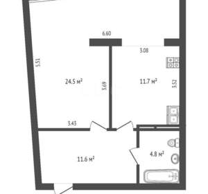 1-к квартира, вторичка, 53м2, 7/17 этаж