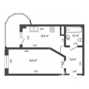 1-к квартира, вторичка, 36м2, 4/6 этаж