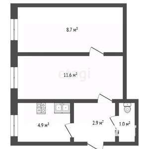 2-к квартира, вторичка, 29м2, 2/2 этаж