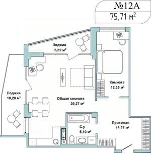 2-к квартира, сданный дом, 75м2, 1/5 этаж