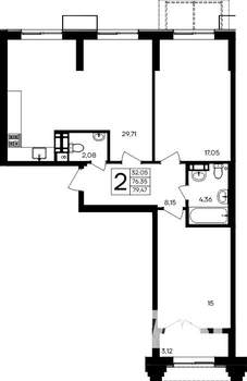 2-к квартира, строящийся дом, 79м2, 8/9 этаж