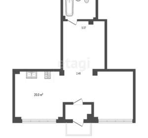 1-к квартира, вторичка, 57м2, 1/2 этаж