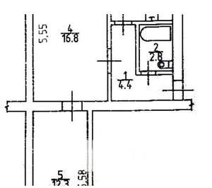 1-к квартира, вторичка, 33м2, 4/4 этаж