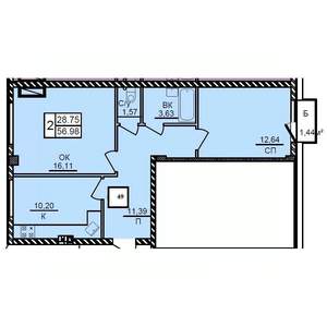 2-к квартира, вторичка, 57м2, 1/3 этаж