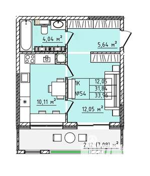 1-к квартира, строящийся дом, 34м2, 5/5 этаж