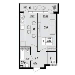 1-к квартира, вторичка, 45м2, 8/10 этаж