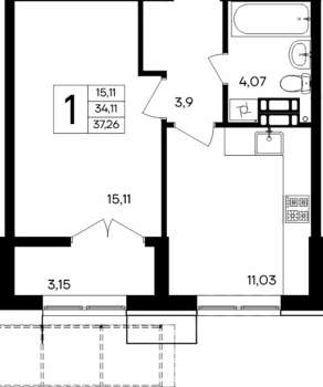 1-к квартира, вторичка, 37м2, 4/9 этаж