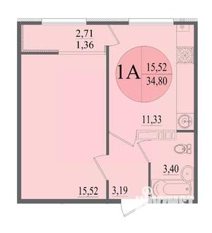 1-к квартира, вторичка, 35м2, 10/12 этаж