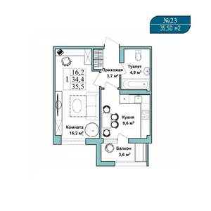 1-к квартира, вторичка, 36м2, 4/9 этаж