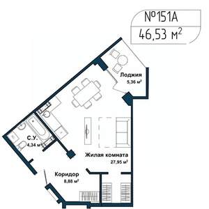1-к квартира, вторичка, 46м2, 4/5 этаж