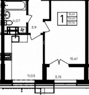 1-к квартира, вторичка, 38м2, 2/9 этаж