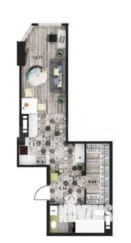 Студия квартира, вторичка, 41м2, 15/16 этаж