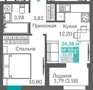 1-к квартира, вторичка, 33м2, 7/12 этаж