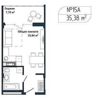Студия квартира, вторичка, 35м2, 1/5 этаж