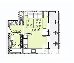 1-к квартира, строящийся дом, 28м2, 5/5 этаж